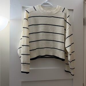 Elegant Black and Cream Striped Women's Sweater